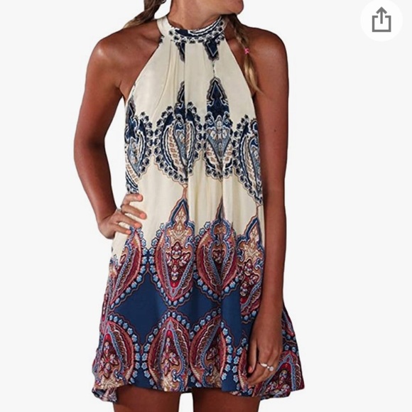 Dresses & Skirts - Multi Colored Cream Halter Dress